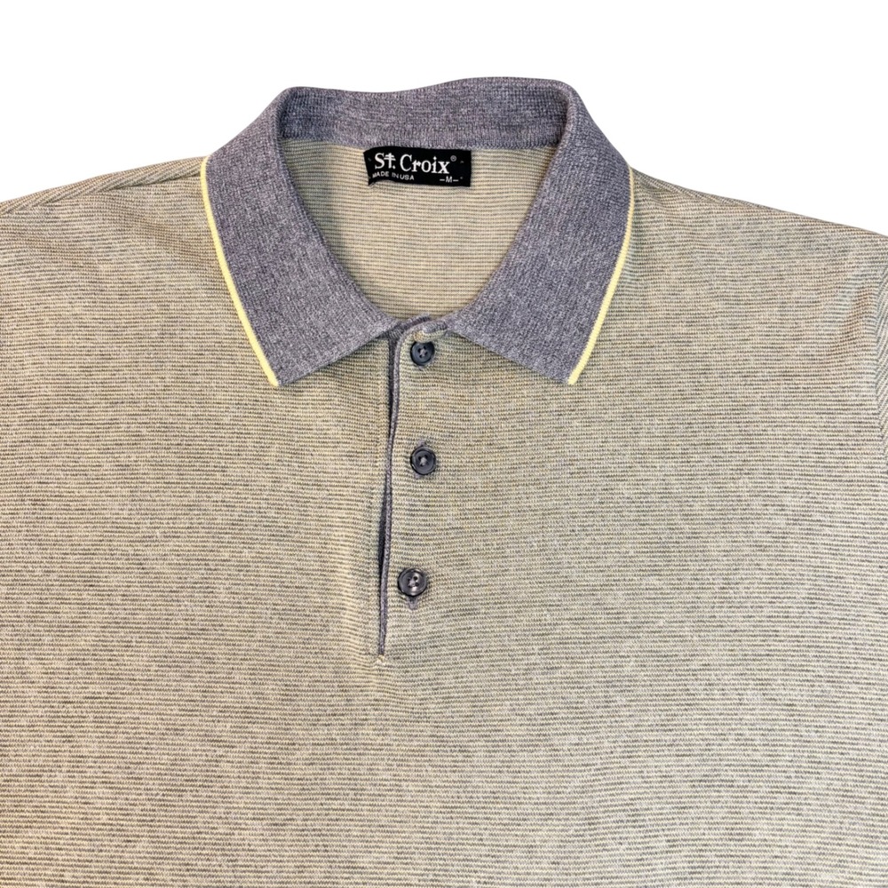 Vintage St. Croix Polo Shirt men's Medium Grey Yellow Striped Made in USA